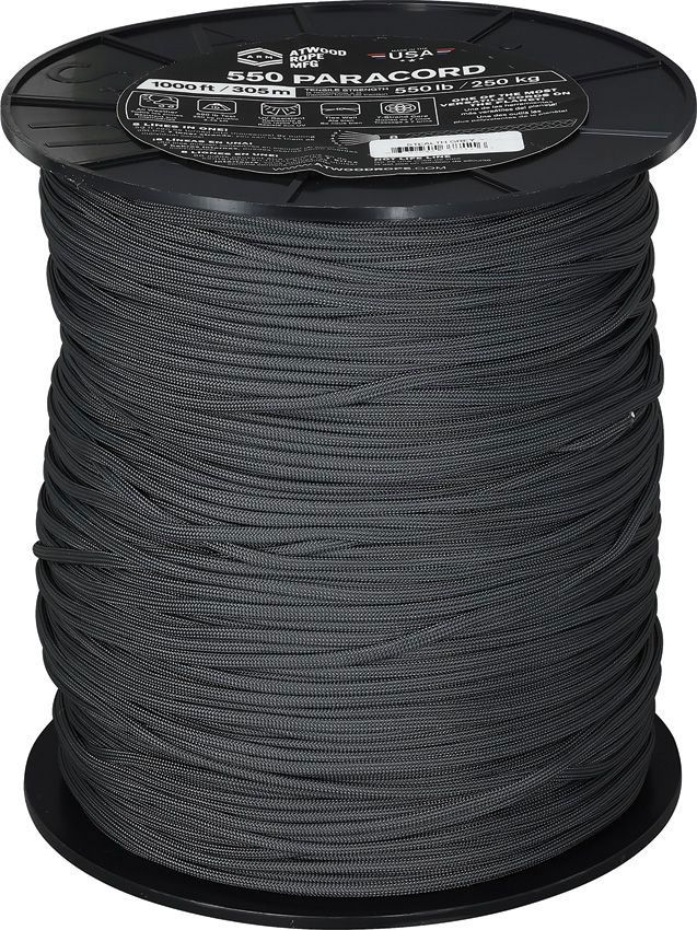 Atwood Rope 550 Paracord, Stealth Gray, 1000 Foot Spool