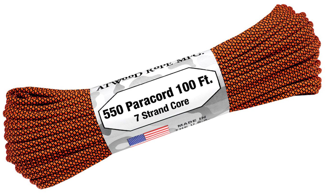 Atwood Rope 550 Paracord, Black/Orange Diamonds, 100 Feet