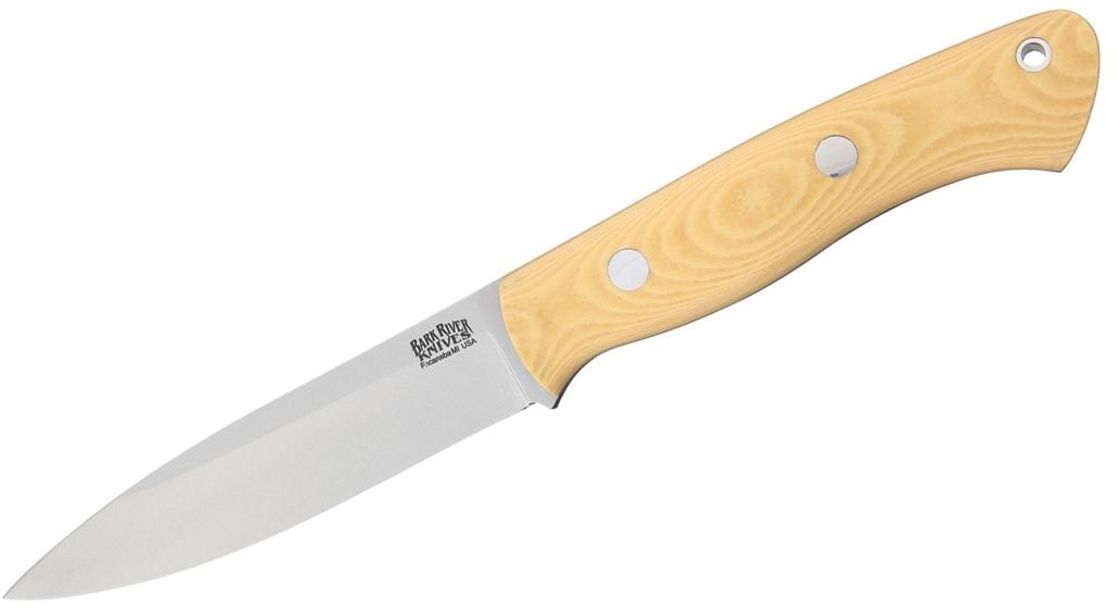 Bark River Knives Aurora Fixed 4.75" A2 Tool Steel Blade, Antique Ivory Micarta Leather Sheath - KnifeCenter - BA06115MAI - Discontinued