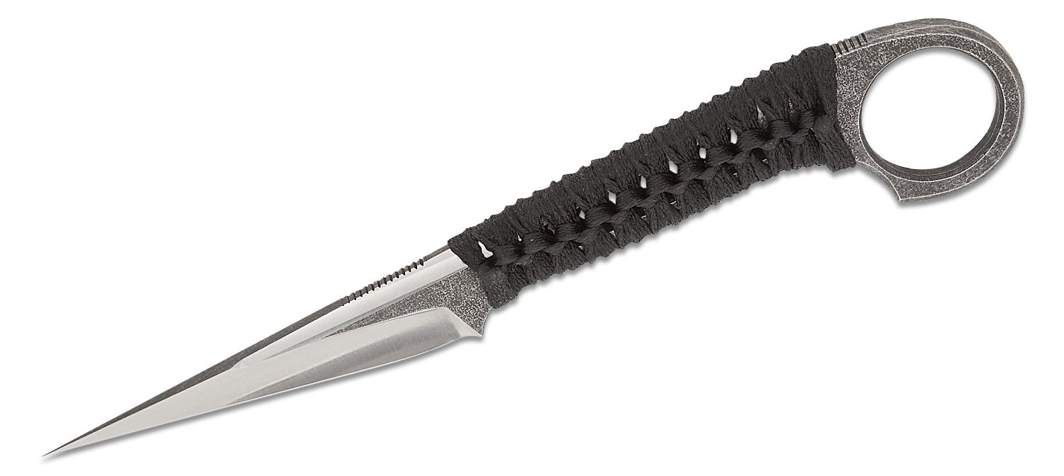 Bastinelli Creations Custom Kiridashi Fixed Blade 1.81 M390  Patterned/Stonewashed Kiridashi Blade, Wallet Leather Sheath - KnifeCenter