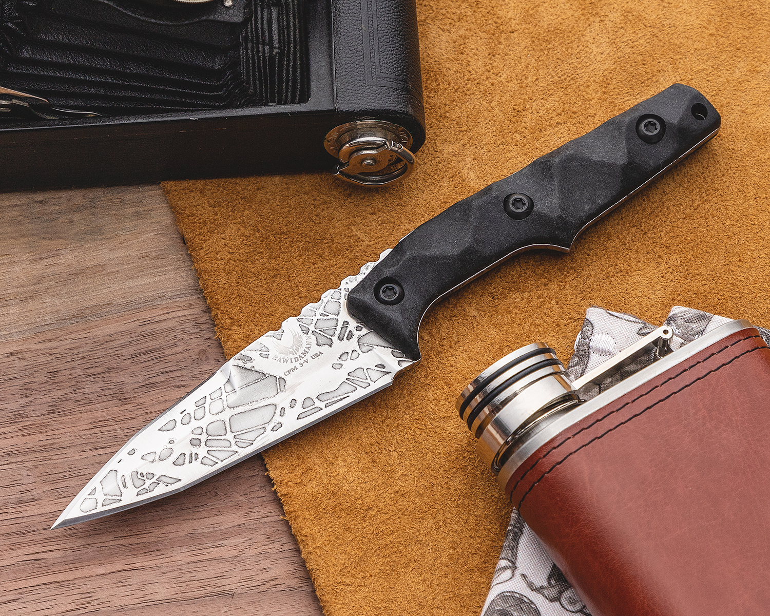 Bawidamann Blades Huginn Fixed Blade Knife 3.75" CPM3V Acid Etched