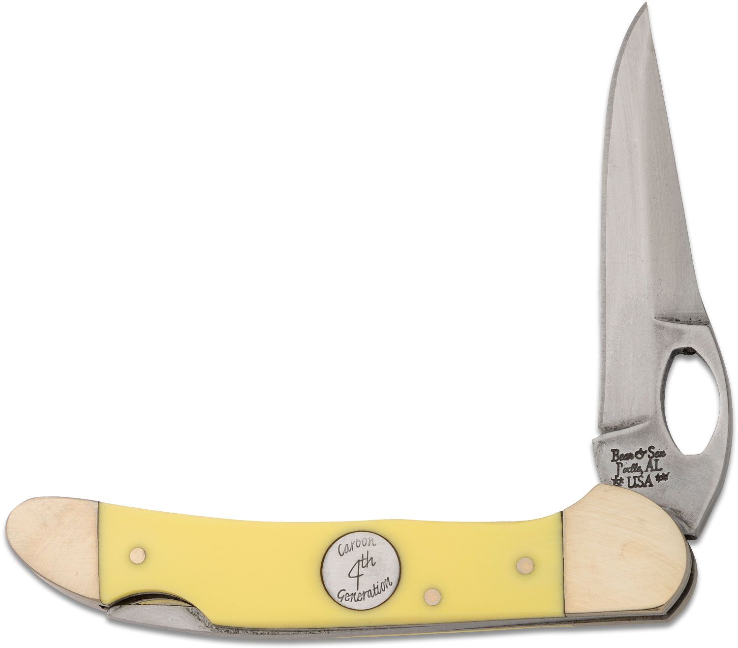 Bear Son Cowhand Folding Knife 2 875 1095 Carbon Steel Blade Yellow Delrin Handles Knifecenter C3149l