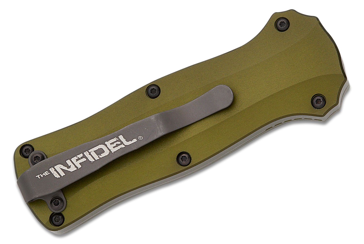 Benchmade 3350-2302 Limited Edition Mini Infidel AUTO OTF Knife 3.10 S30V  Stonewashed Double Edge Dagger Blade, Woodland Green Aluminum Handles -  KnifeCenter