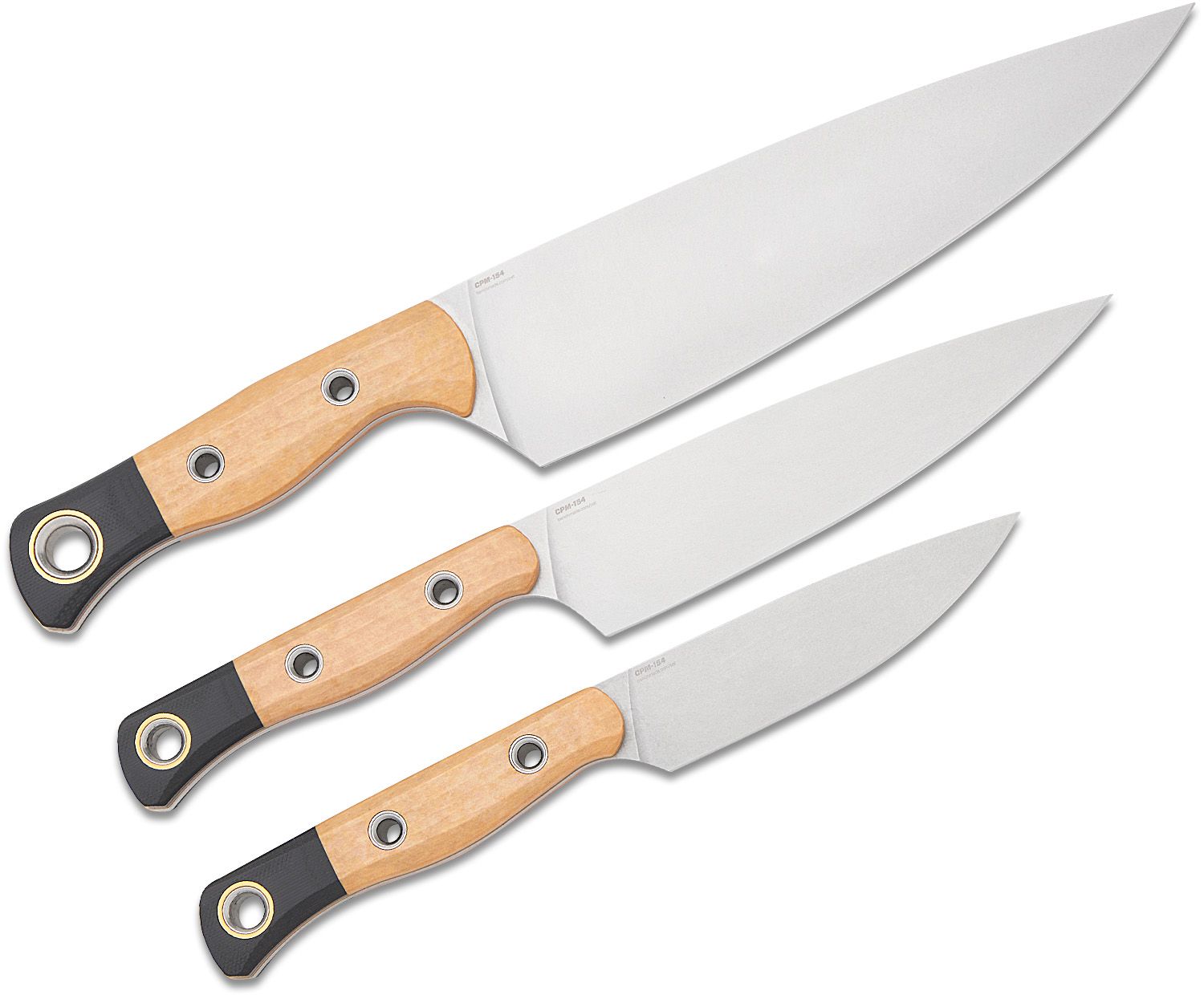 Benchmade 3 Piece Kitchen Knife Set, Stonewashed Blades, Tan