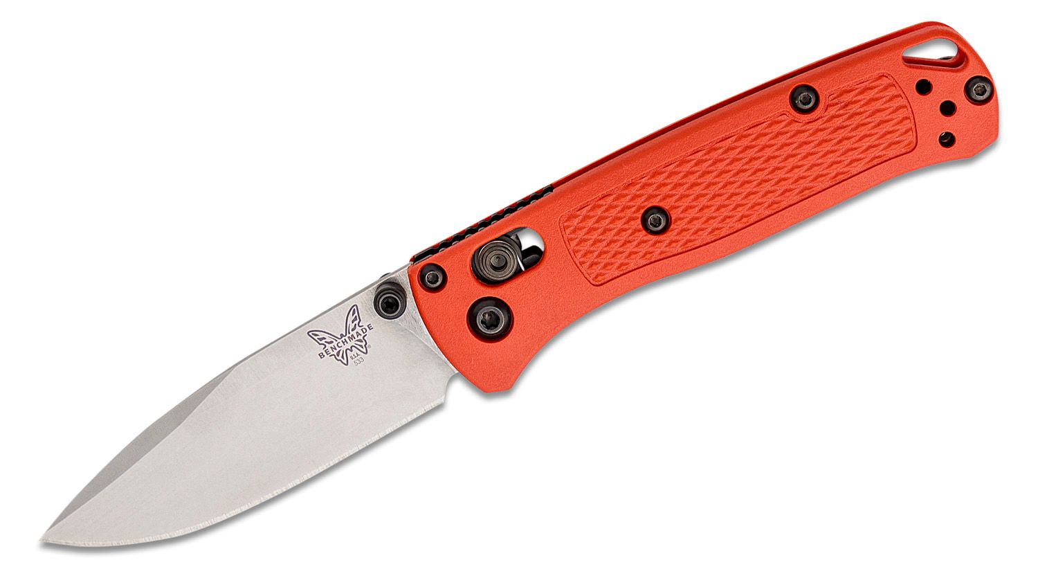 Benchmade 533-04 Limited Mini Bugout AXIS Folding Knife 2.82 S30V Satin  Plain Blade, Mesa Red Grivory Handles - KnifeCenter