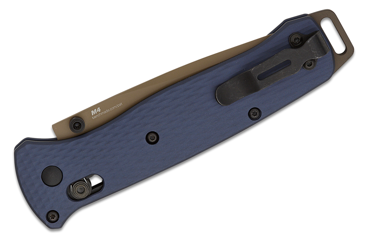 Benchmade 537FE-02 Bailout AXIS Folding Knife 3.38" CPM-M4 Flat Dark Earth  Tanto Plain Blade, Crater Blue Aluminum Handles - KnifeCenter