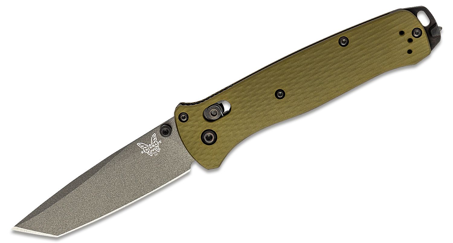 Benchmade Bailout AXIS Folding Knife 3.38&quot; CPM-M4 Gray Cerakote Tanto Plain  Blade, Woodland Green Aluminum Handles - KnifeCenter - 537GY-1