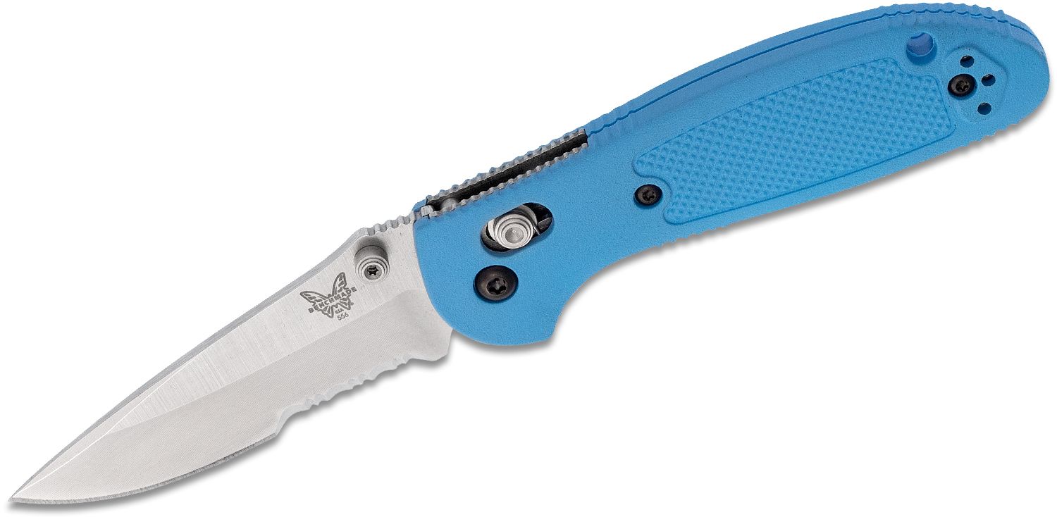 Benchmade Mini Griptilian AXIS Lock Knife Blue (2.91 Satin Serr) 556S-BLU  - Blade HQ