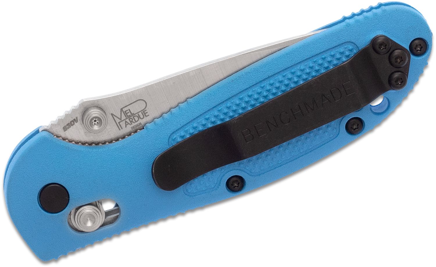 Benchmade Mini Griptilian AXIS Lock Knife Blue (2.91 Satin Serr) 556S-BLU  - Blade HQ