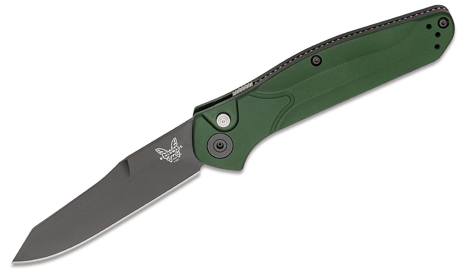 Benchmade 9400BK Osborne AUTO Folding Knife 3.4&quot; S30V Black Plain Blade,  Green Aluminum Handles - KnifeCenter