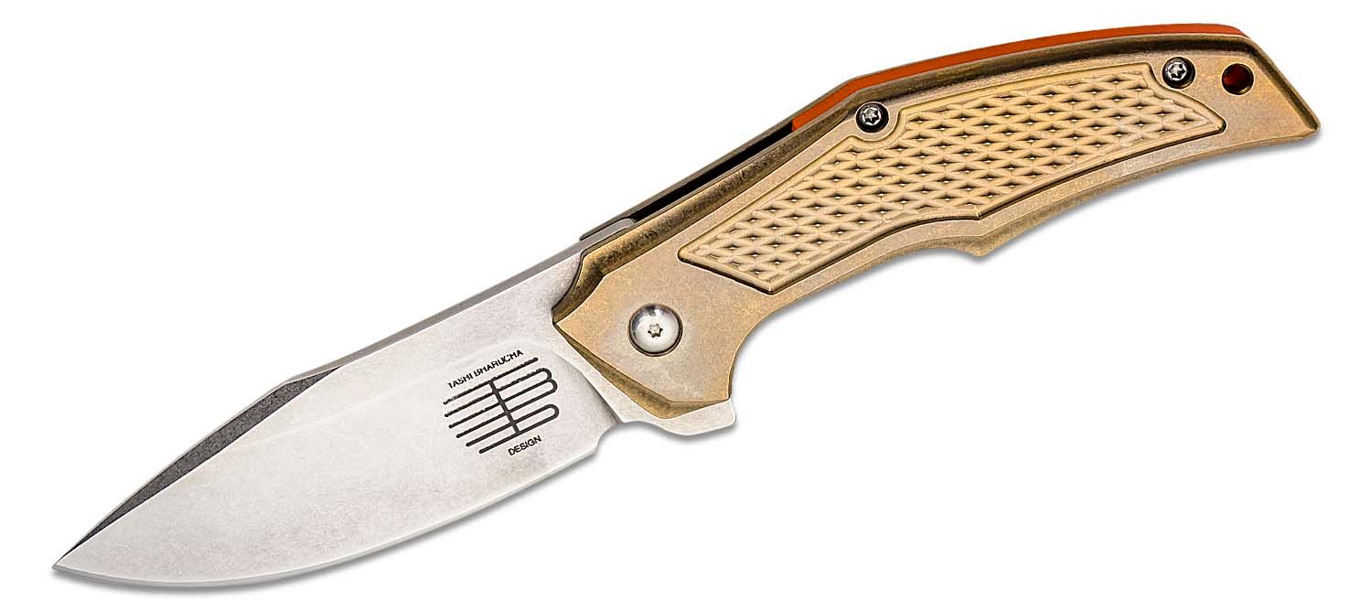 Tashi Bharucha Design Rowdy HiTech Flipper Knife 3.5 CPM-154 Stonewashed  Blade, Bronze Diamond Textured Titanium Handles - KnifeCenter - Discontinued