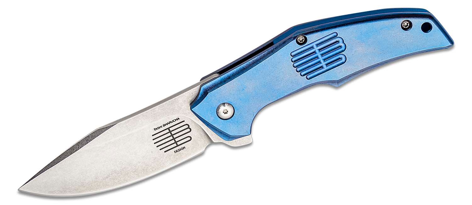 Tashi Bharucha Design Rowdy HiTech Flipper Knife 3.5 CPM-154 Stonewashed  Blade, Blue TBD Logo Titanium Handles - KnifeCenter - Discontinued