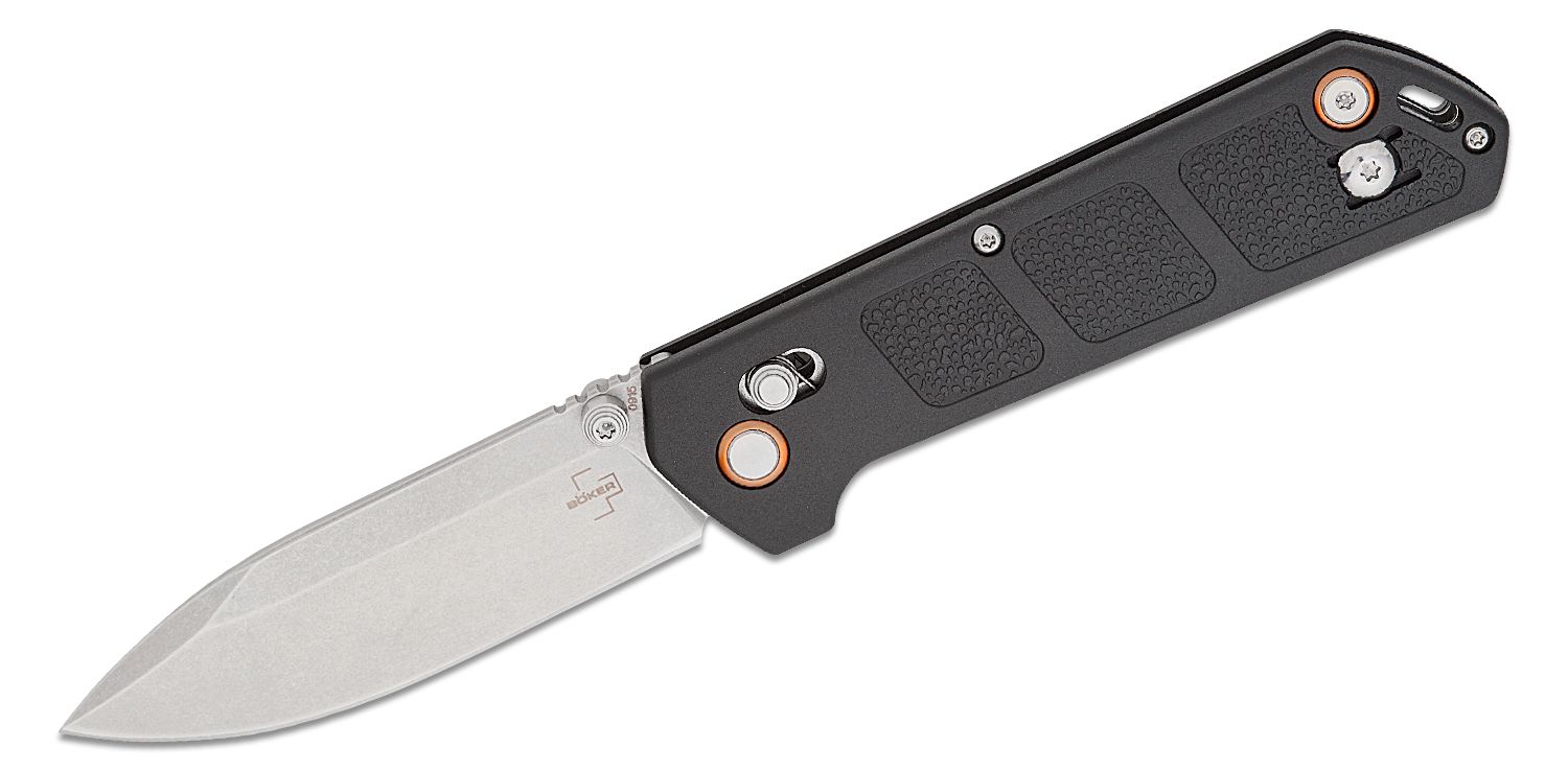 Boker Plus Lucas Burnley Kihon DC Crossbar Lock Flipper Knife 3.23 D2  Satin Drop Point Blade, Black GFN Handles - KnifeCenter - 01BO800