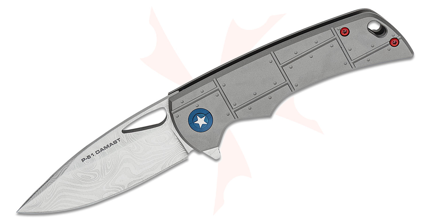 Boker Plus P-51 Mustang Damast Flipper Knife 3.35