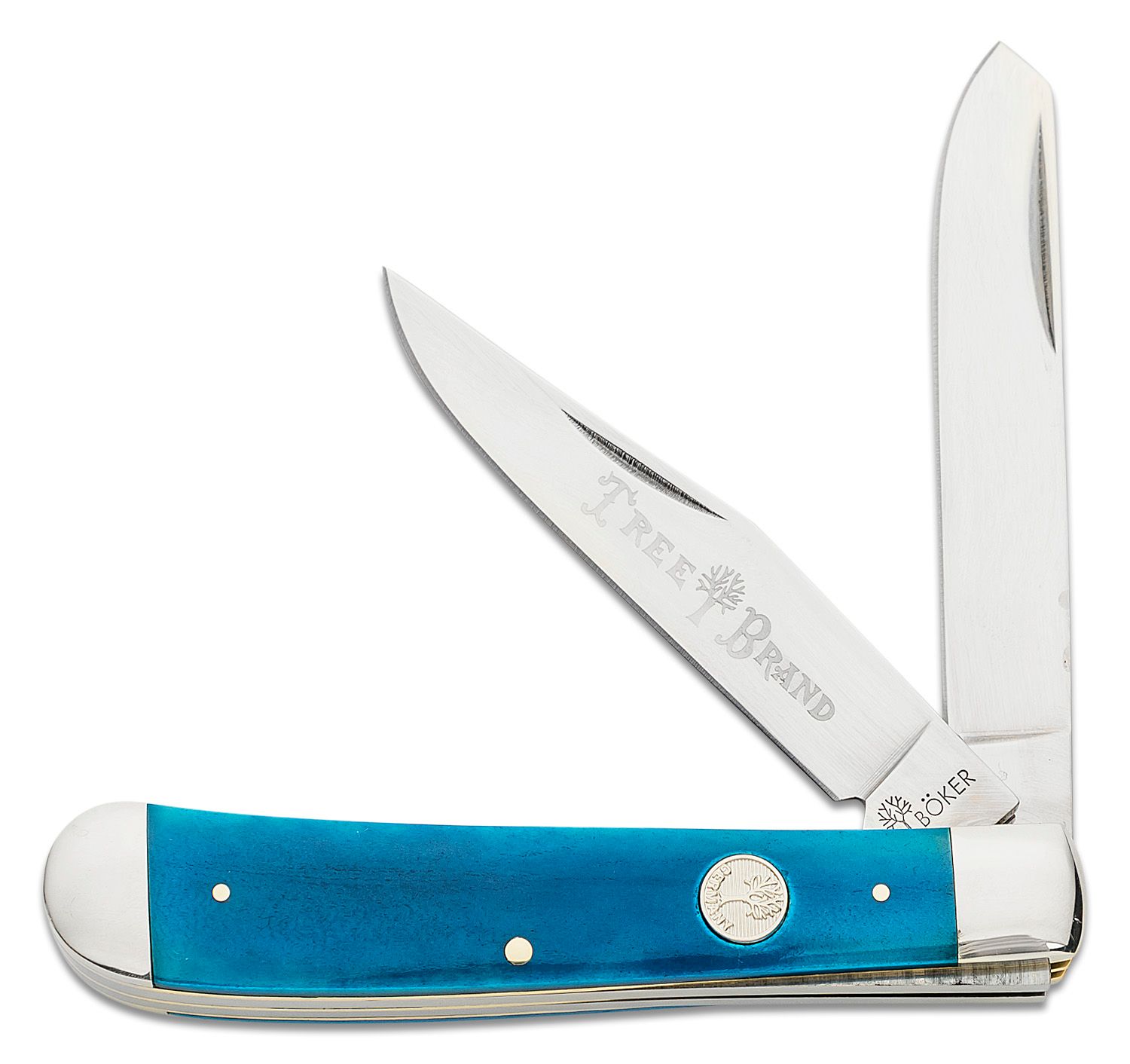 Boker Traditional Series 2.0 Trapper, Smooth Blue Bone Handles with Nickel  Silver Bolsters, D2 Blade 4.25 Closed - KnifeCenter - 110828