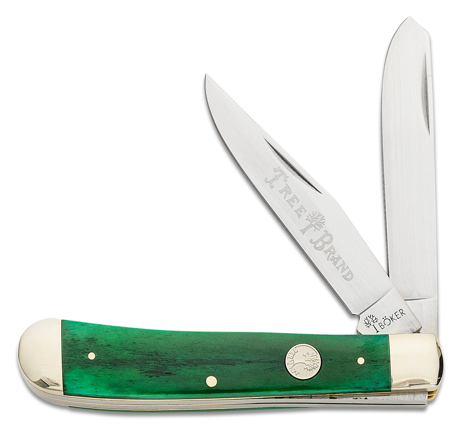 Boker Traditional Series 2.0 Trapper, Smooth Green Bone Handles with Nickel  Silver Bolsters, D2 Blade 4.25 Closed - KnifeCenter - 110829