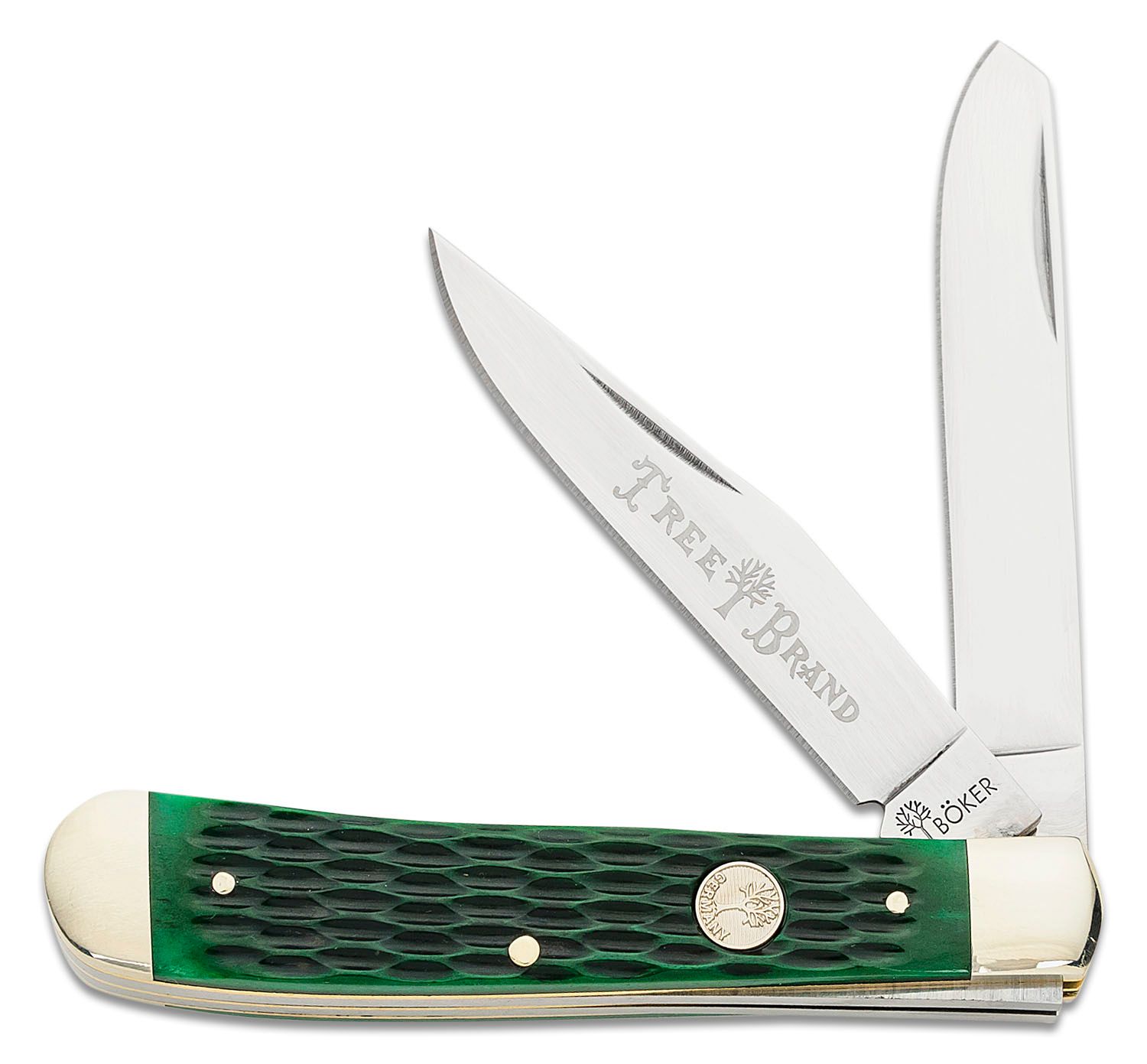 Boker Traditional Series 2.0 Trapper, Jigged Green Bone Handles with Nickel  Silver Bolsters, D2 Blade 4.25 Closed - KnifeCenter - 110831