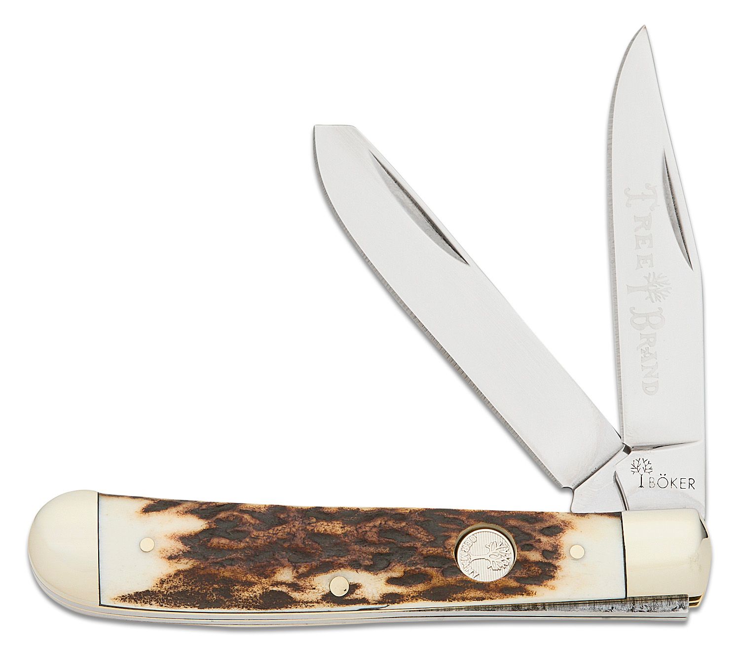 Boker Traditional Series 2.0 Trapper, Stag Handles with Nickel Silver  Bolsters, D2 Blade 4.25 Closed - KnifeCenter - 110833ST