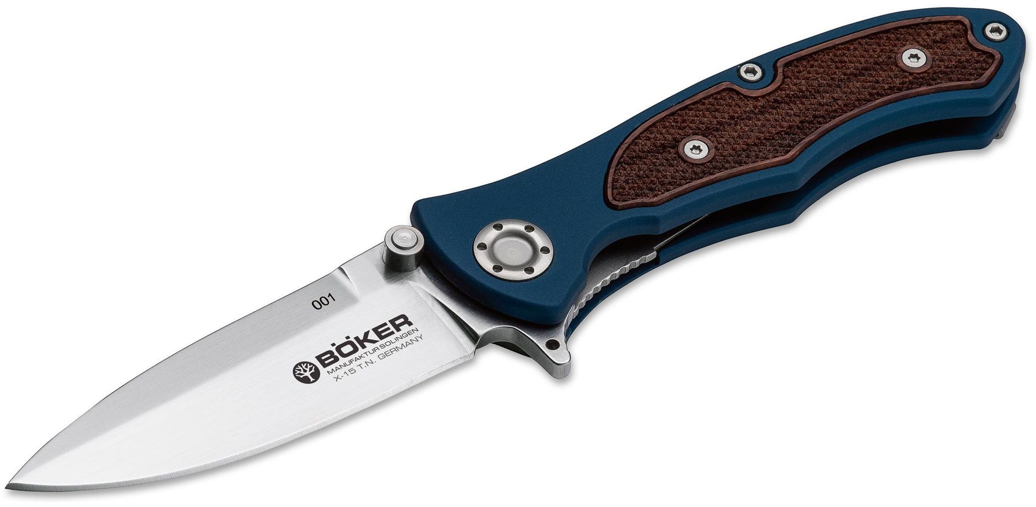 Boker Turbine II Facebook Edition Flipper 3 Two-Tone Satin Plain Blade,  Blue Aluminum Handles with Rosewood Inlay - KnifeCenter - 110121 -  Discontinued