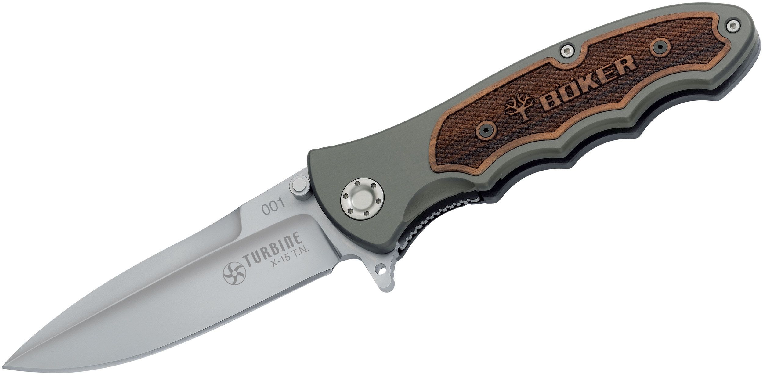 Boker Turbine Folding Knife 3-7/8 Blade, Rosewood Inserts - KnifeCenter -  110130 - Discontinued
