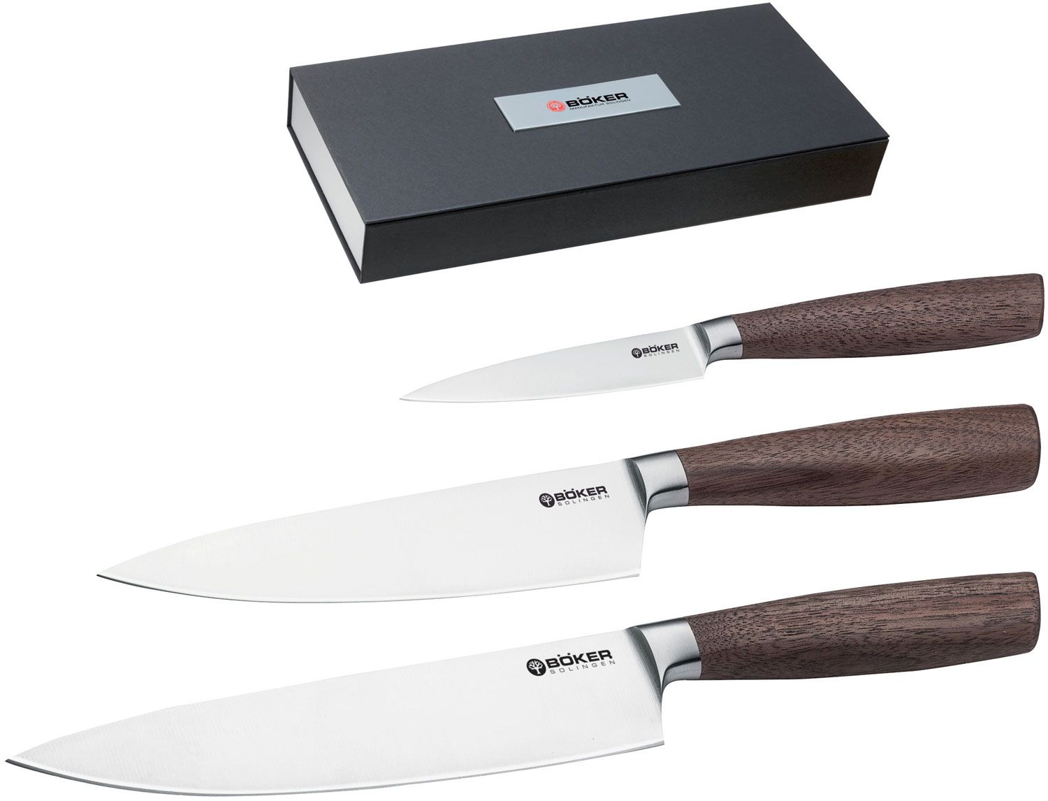 Boker Core Kitchen Knife Set, Walnut Wood