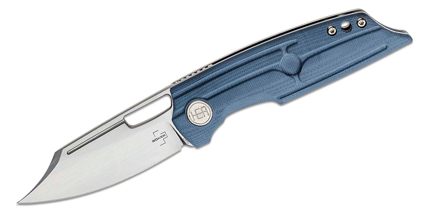 Boker Plus HEA Hunter Front Flipper Knife 2.87 D2 Modified Clip Point Blade,  Blue G10 and Stainless Steel Handles - KnifeCenter - 01BO193