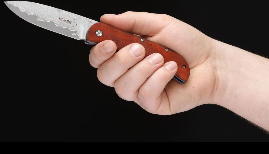 Boker Plus Exskelibur I Folding Knife 3.54 Damascus Blade, Cocobolo Wood  Handles - KnifeCenter - 01BO222DAM