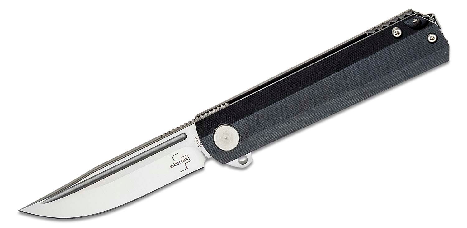 Boker Plus Cataclyst Flipper Knife 2.99 440C Satin Clip Point Blade, Black  G10 Handles - KnifeCenter - 01BO674