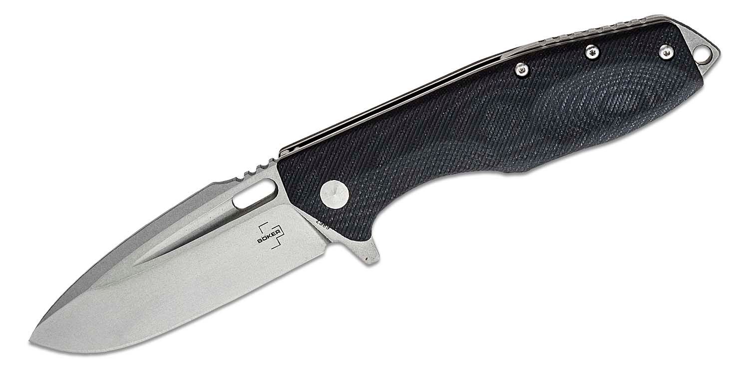 Boker Plus Caracal Flipper Knife 3.5 D2 Stonewash Blade, Black G10 Handles  - KnifeCenter - 01BO771