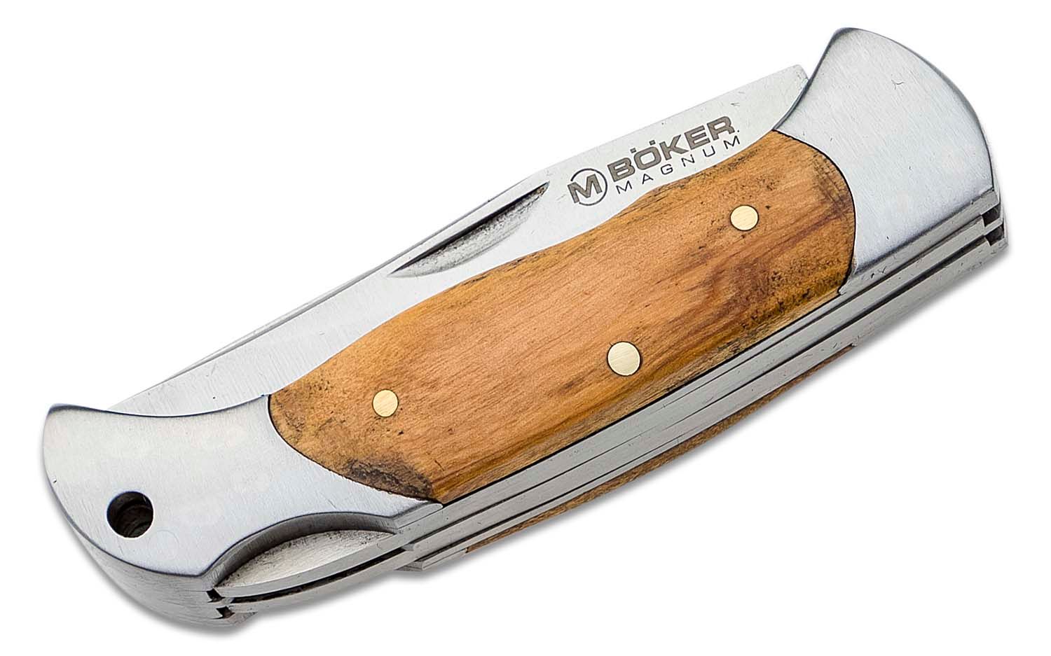Boker Magnum Kids Classic Hunter Slim Folding Knife 2.56 Blunt Tip Blade  and Saw, Olive Wood Handles with Steel Bolsters - KnifeCenter - 01MB135
