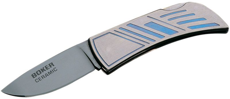 Boker Lockback Folder 2 Ceramic Blade, Titanium Handles with Blue