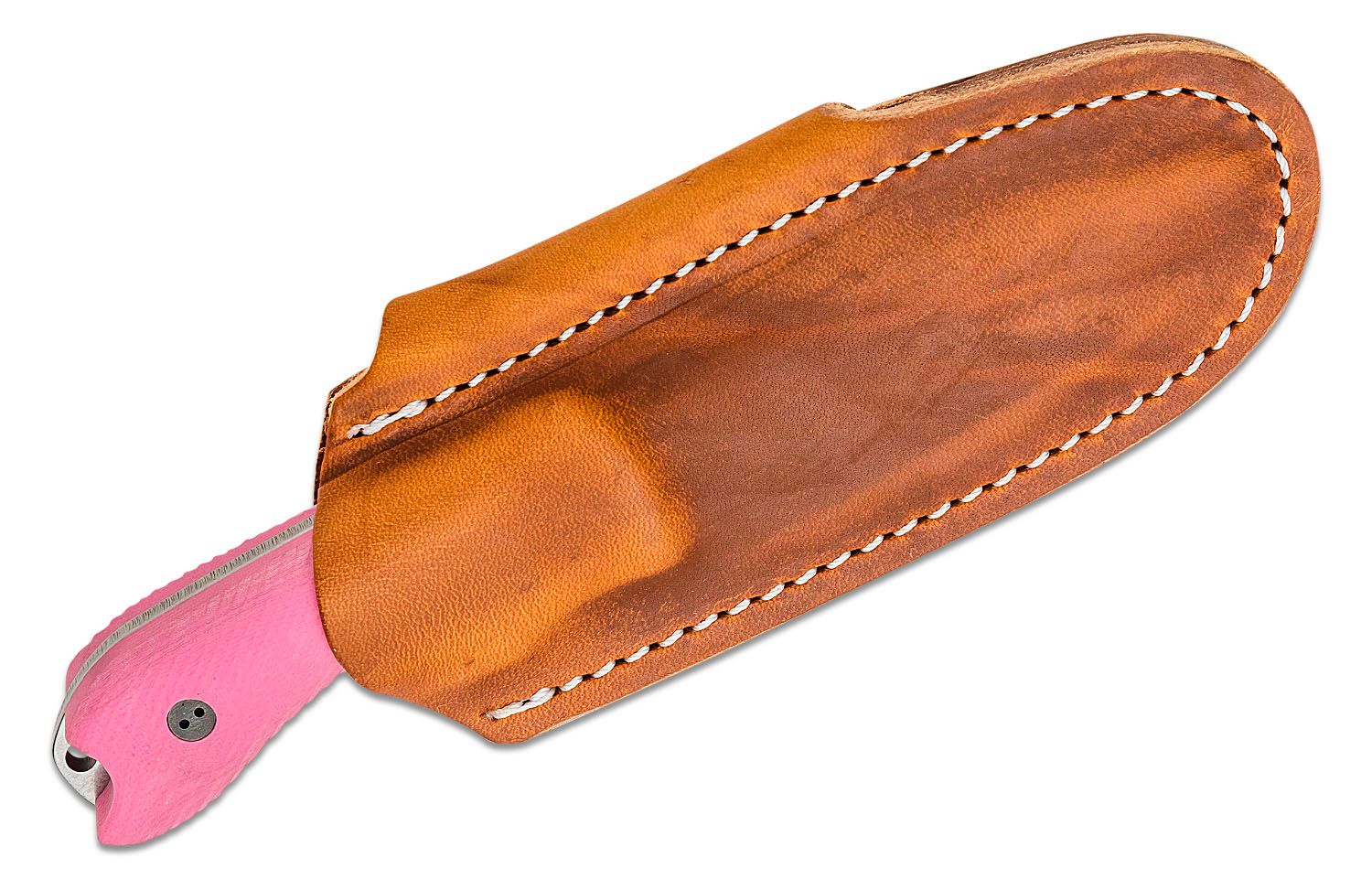 Bradford Knives Guardian3 Fixed Blade Knife 3.5 M390 Stonewashed False  Edge Drop Point, 3D Pink G10 Handles, Leather Sheath - KnifeCenter - 3FE-120