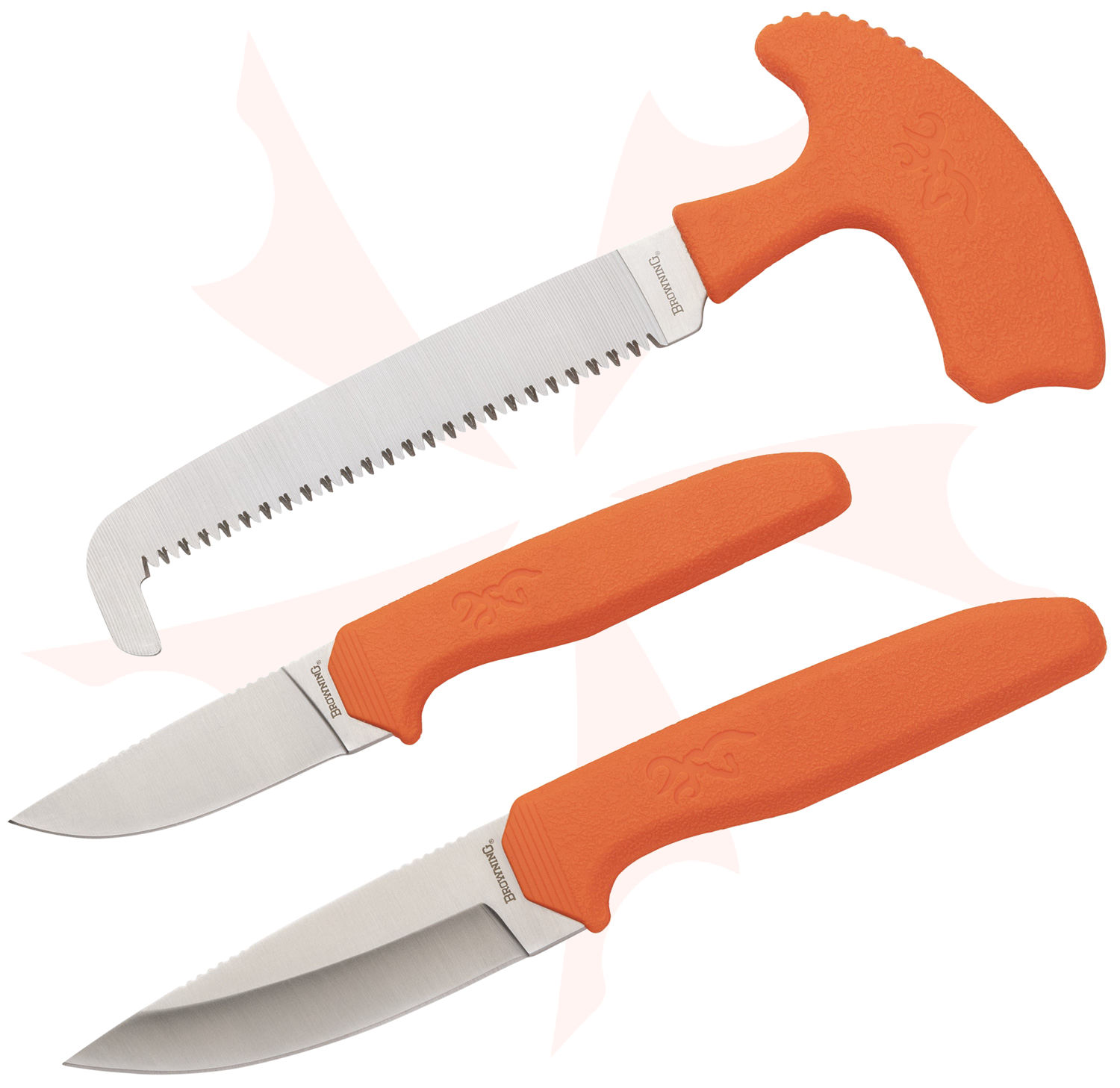 Browning Sharp Ridge 3 Piece Knife and Saw Set, Orange Rubber