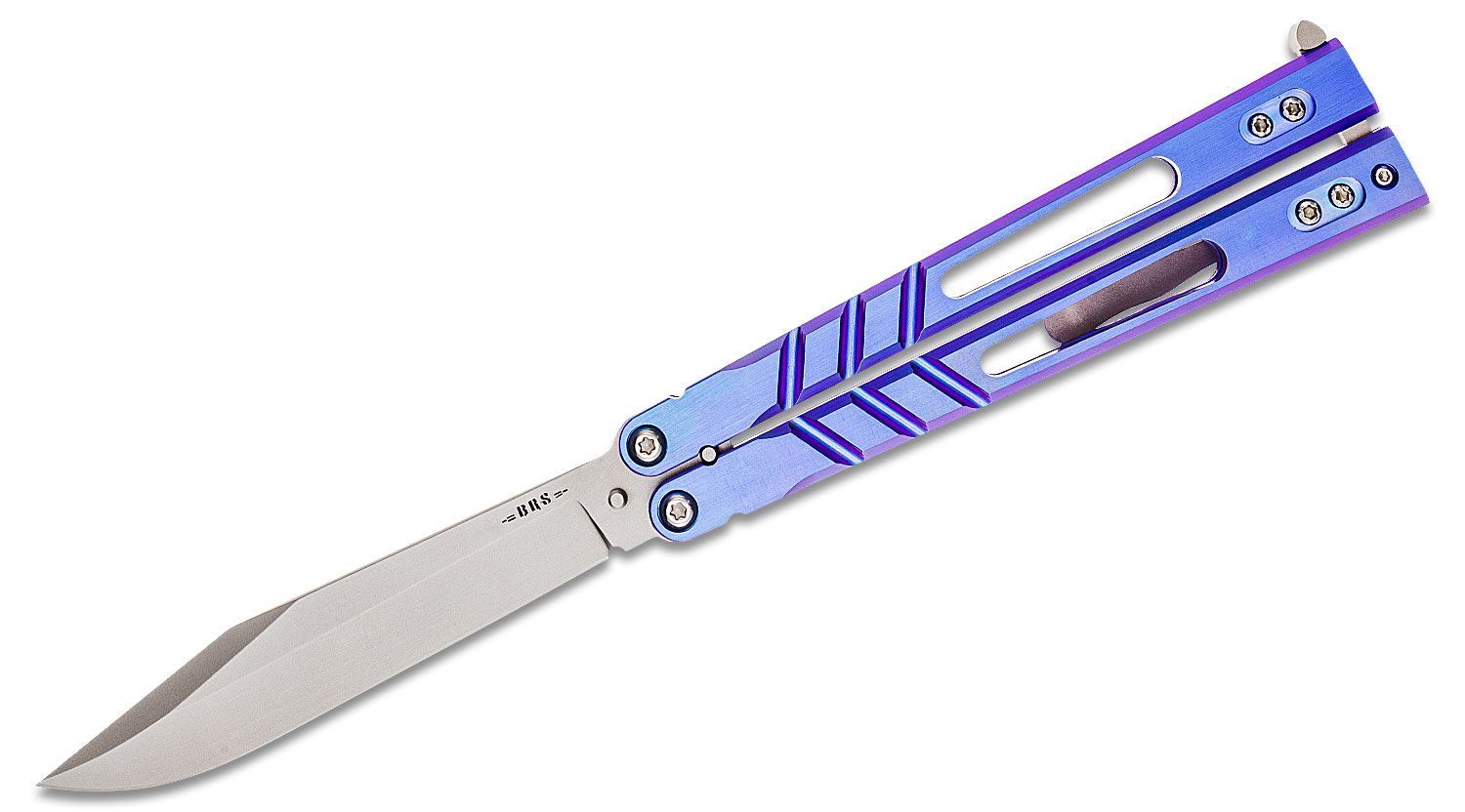 BRS Premium Replicant Balisong Butterfly Knife White G-10/Blue Ti (4.5 SW)  - Blade HQ