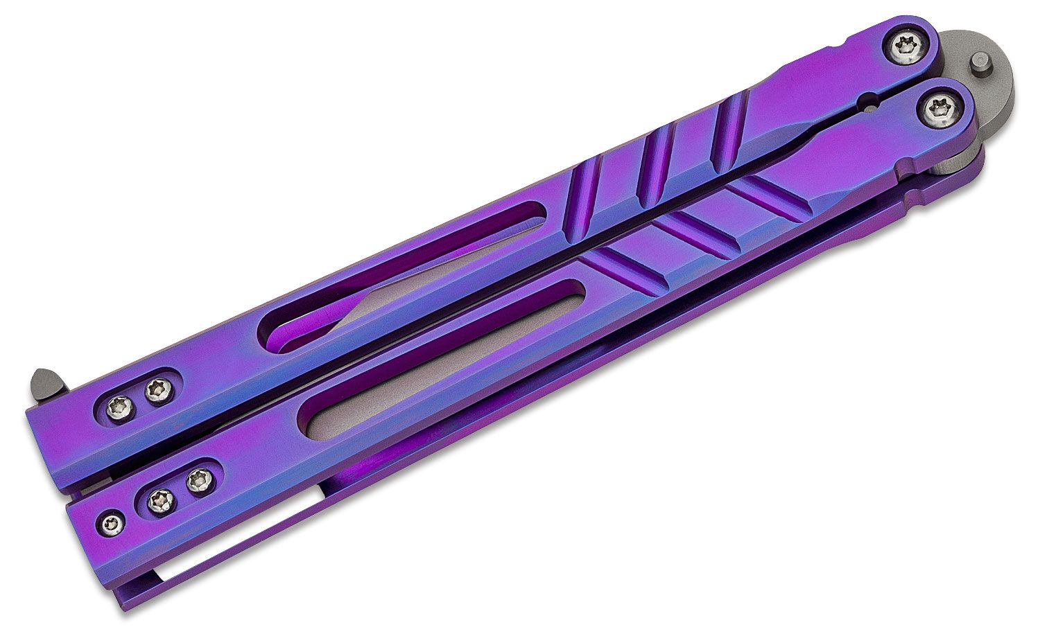 BRS Bladerunners Systems Premium Alpha Beast Balisong Butterfly 4.5 154CM Clip  Point Blade, Purple Anodized Titanium Handles - KnifeCenter - Discontinued