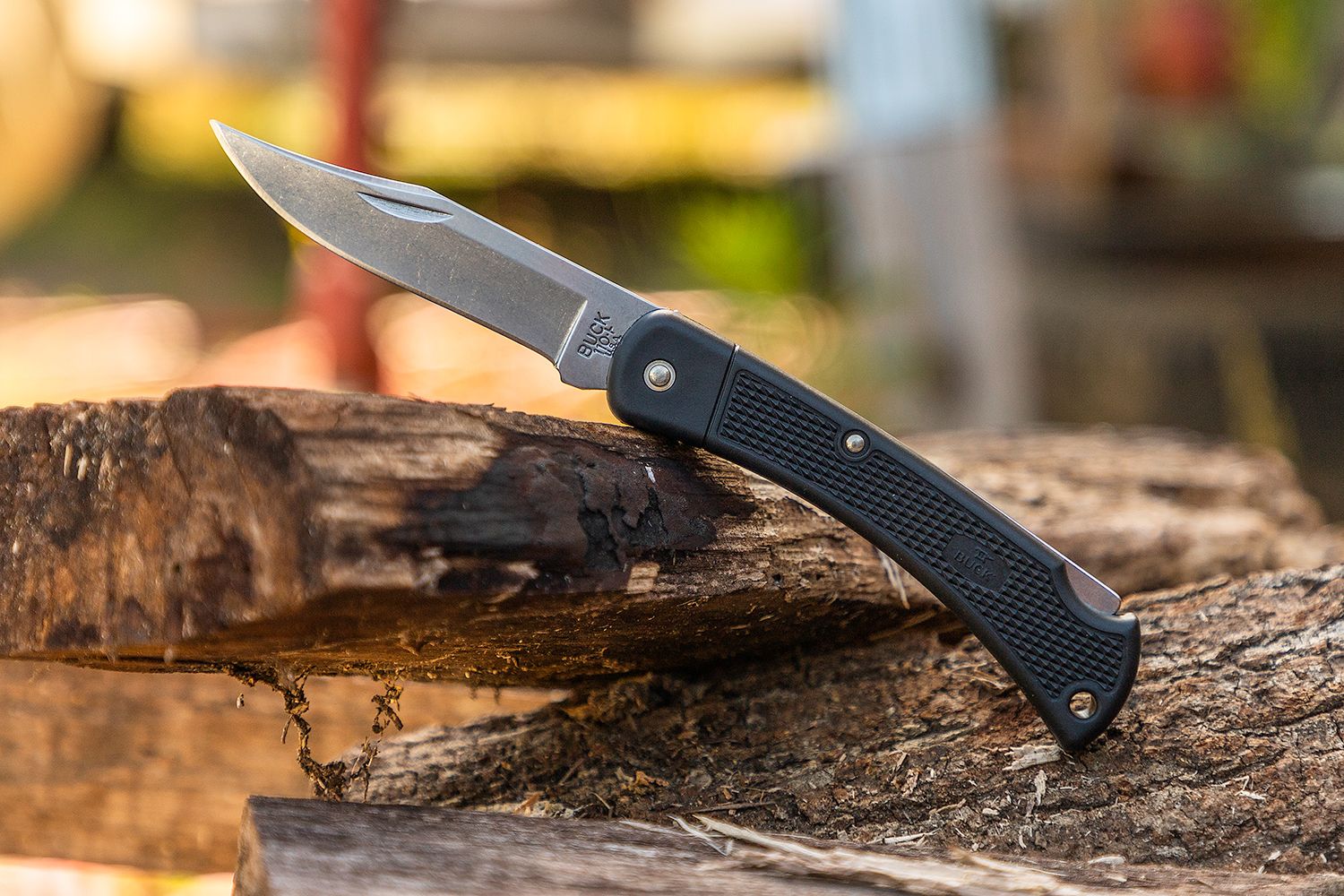 Buck 110 Folding Hunter LT 3.75 Plain Blade, Black Nylon Handles,  Polyester Sheath - KnifeCenter - 11553