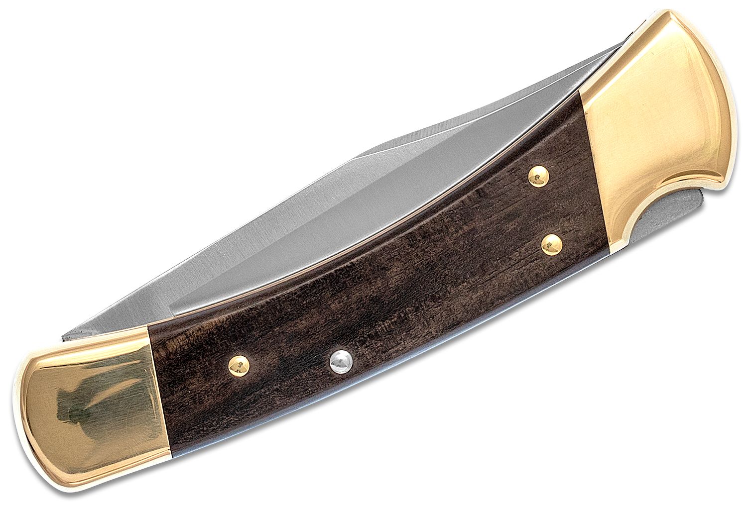 Buck 110 AUTO Folding Hunter 3.75 Plain Blade, Ebony Wood Handles, Leather  Sheath - KnifeCenter - 11197
