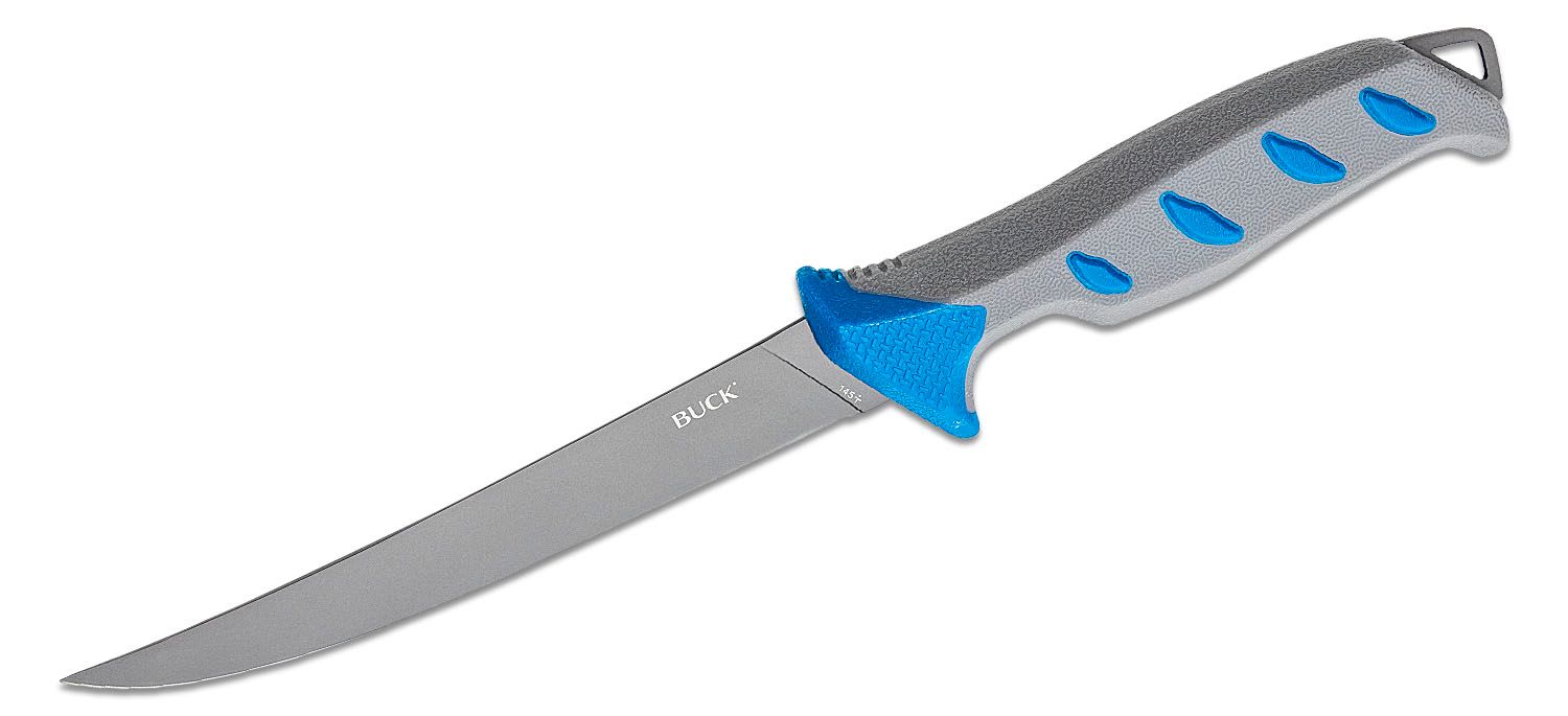 Buck 0145BLS Hookset Salt Water Fillet Knife 6 5Cr15MoV Titanium Coated  Blade, Blue Polypropylene and Rubber Overmold Handles, Plastic Sheath -  KnifeCenter - 13271