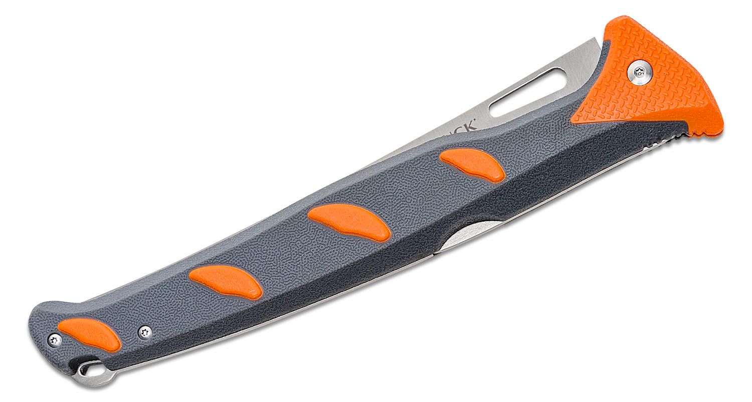 Buck 0148ORS Hookset Fresh Water Folding Fillet Knife 6.3 5Cr15MoV Blade,  Orange Polypropylene and Rubber Overmold Handles - KnifeCenter - 13277