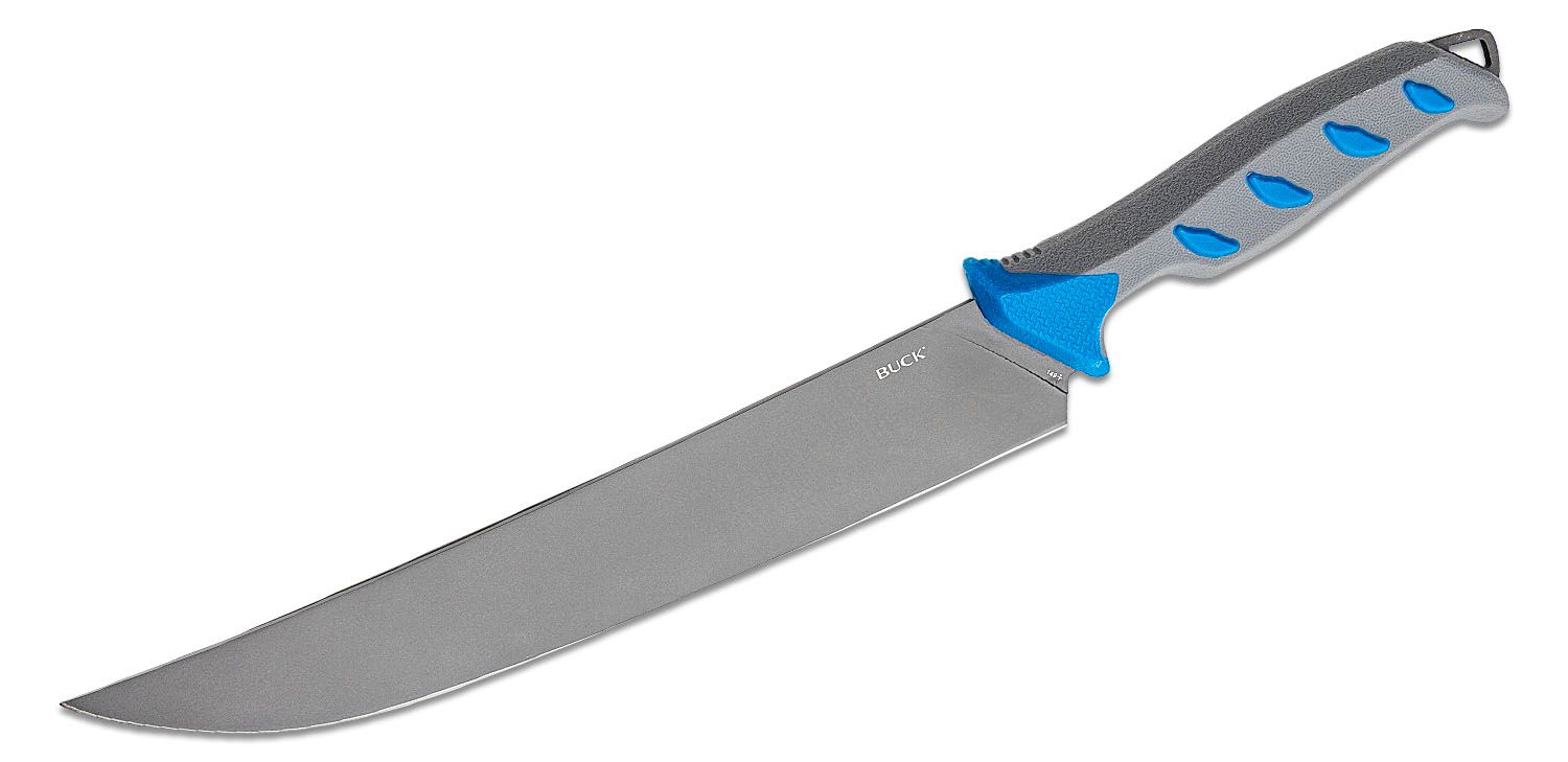 Buck 0149BLS Hookset Breaker Salt Water Wide Fillet Knife 10 5Cr15MoV  Titanium Coated Blade, Blue Polypropylene and Rubber Overmold Handles,  Plastic Sheath - KnifeCenter - 13279