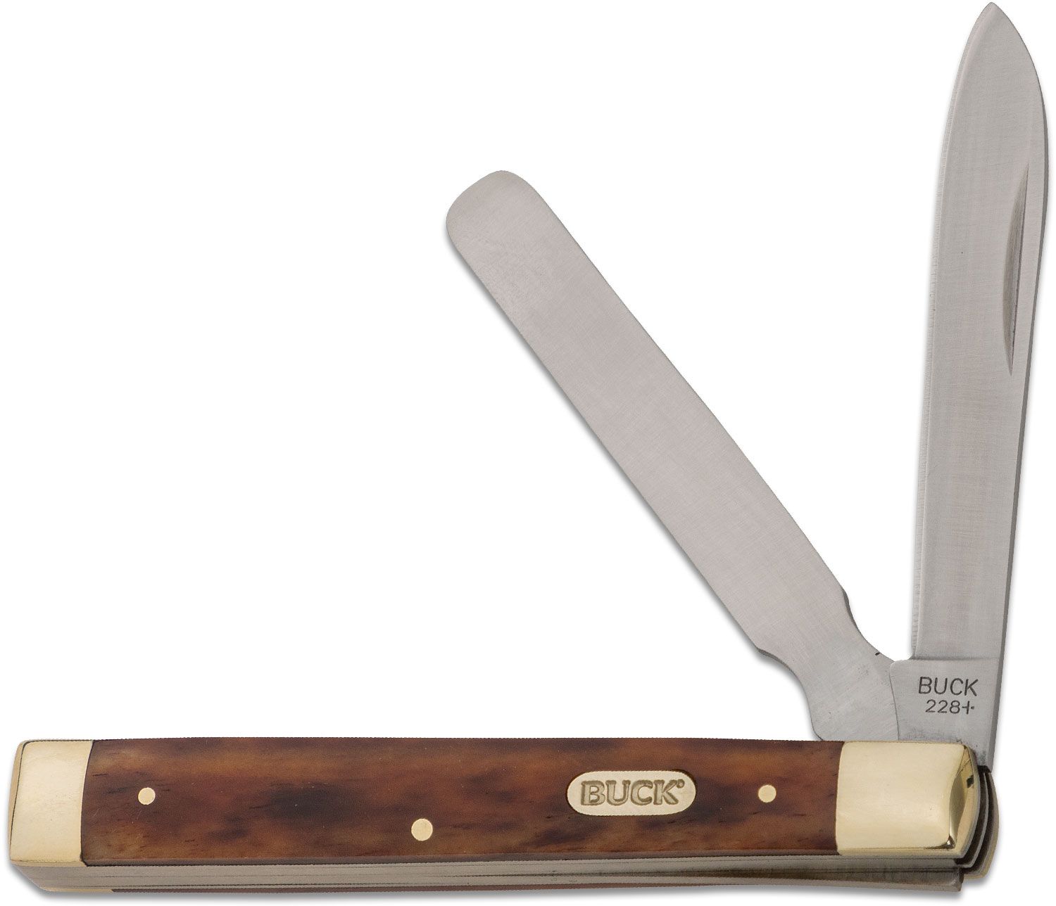 Buck 228 Two-Blade Doctor's Knife 3.66 Closed, Brown Bone Handles w/  Nickel Silver Bolsters - KnifeCenter - 0228BRSSM - Discontinued