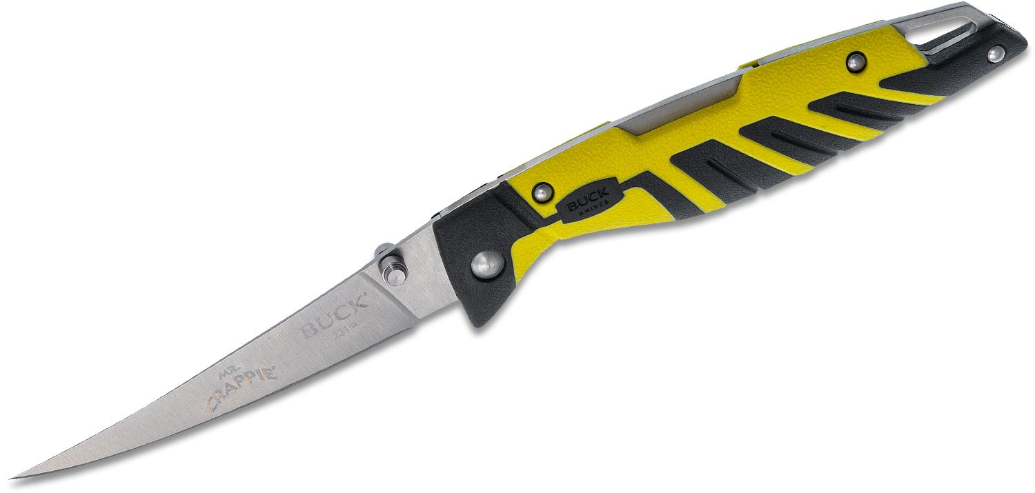 Buck 231YWS Mr. Crappie Slab Shaver Folding Fillet Knife 3.75 Blade,  Yellow Nylon and Tactile Overmold Handles - KnifeCenter - 11096 -  Discontinued