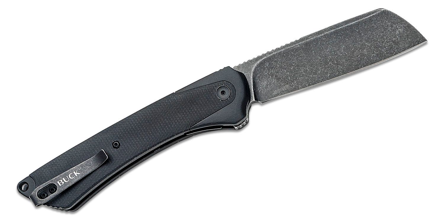 Buck 263 HiLine Ball Bearing Flipper Knife 3.25 D2 Stonewashed  Cleaver-Style Blade, Anodized Aluminum Handles with Black G10 Onlay -  KnifeCenter - 13243