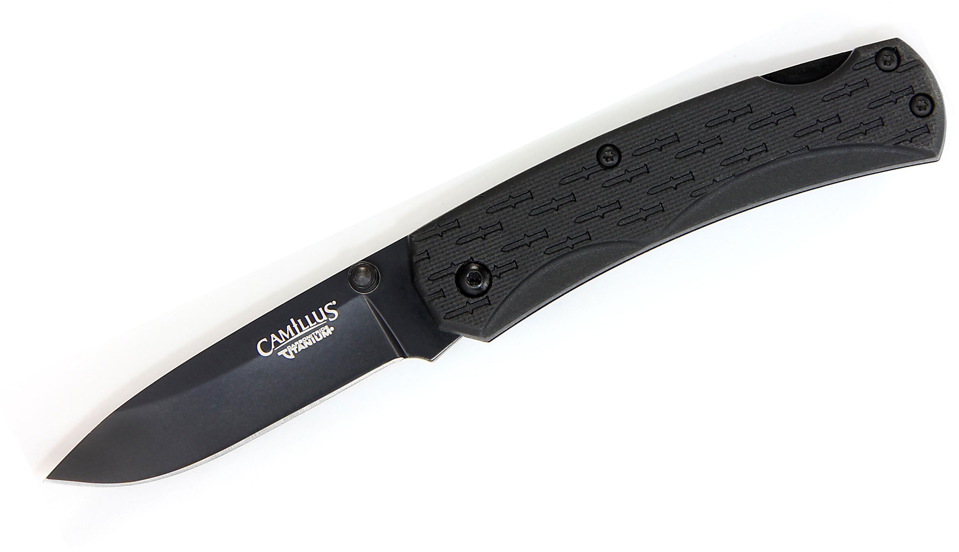 Camillus CamLite Mini Folding 2.25 Titanium Bonded 440 Stainless Blade,  Black GRN Handles - KnifeCenter - 19197