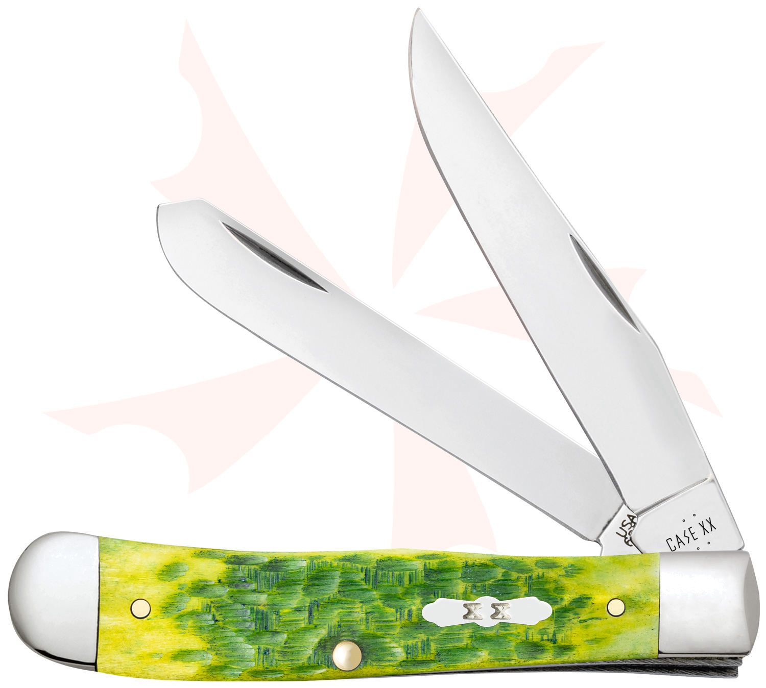 Case Peach Seed Jig Green Apple Bone Trapper Pocket Knife 4.13