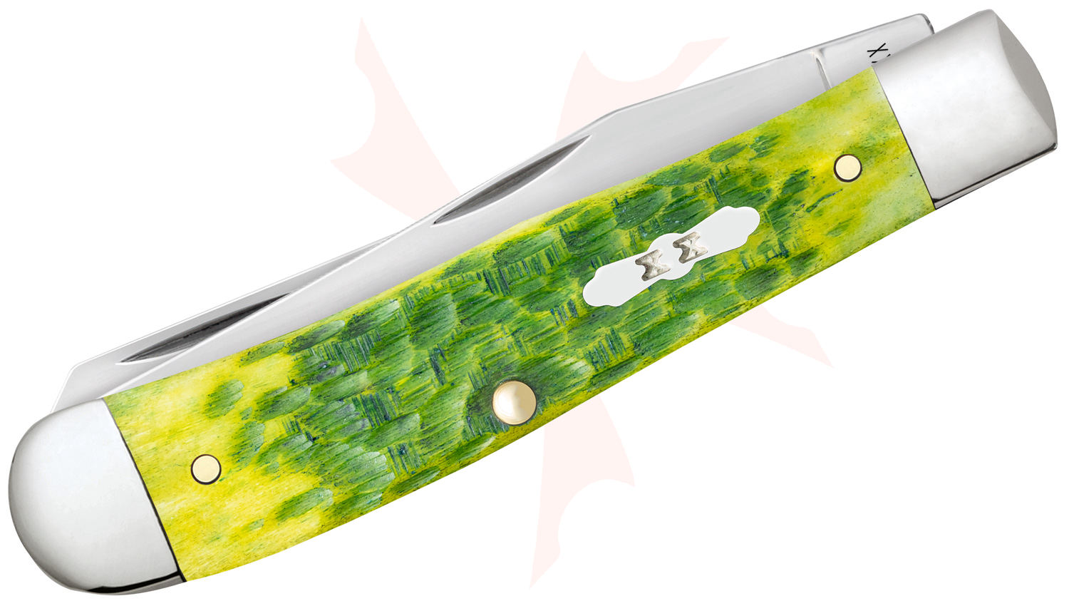 Case Peach Seed Jig Green Apple Bone Trapper Pocket Knife 4.13