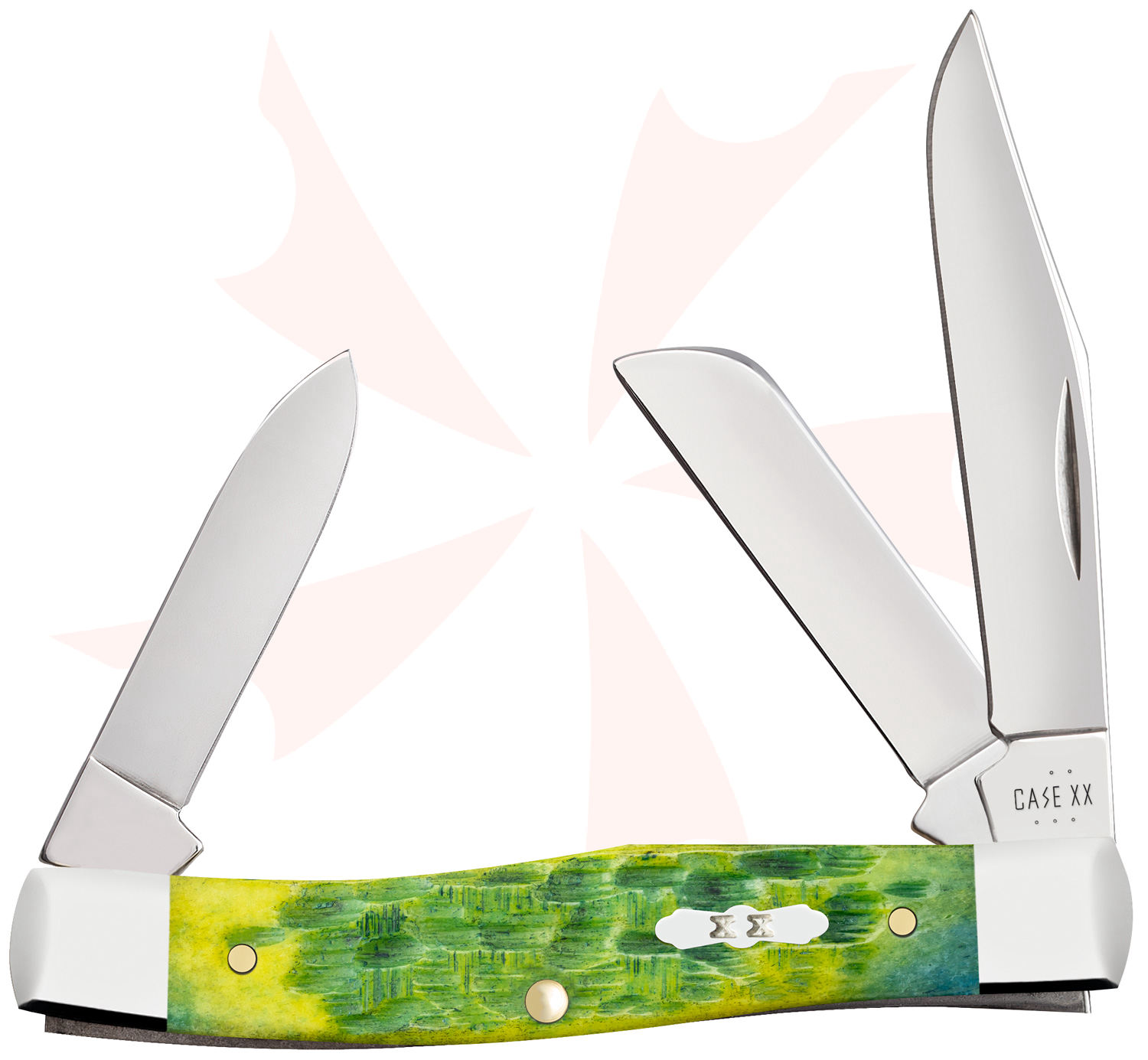 Case Peach Seed Jig Green Apple Bone Medium Stockman Pocket Knife