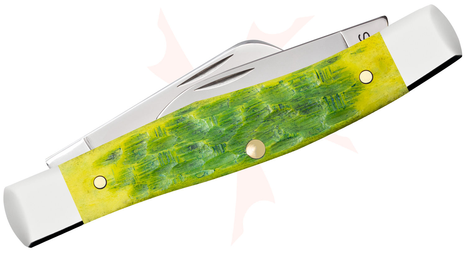Case Peach Seed Jig Green Apple Bone Medium Stockman Pocket Knife