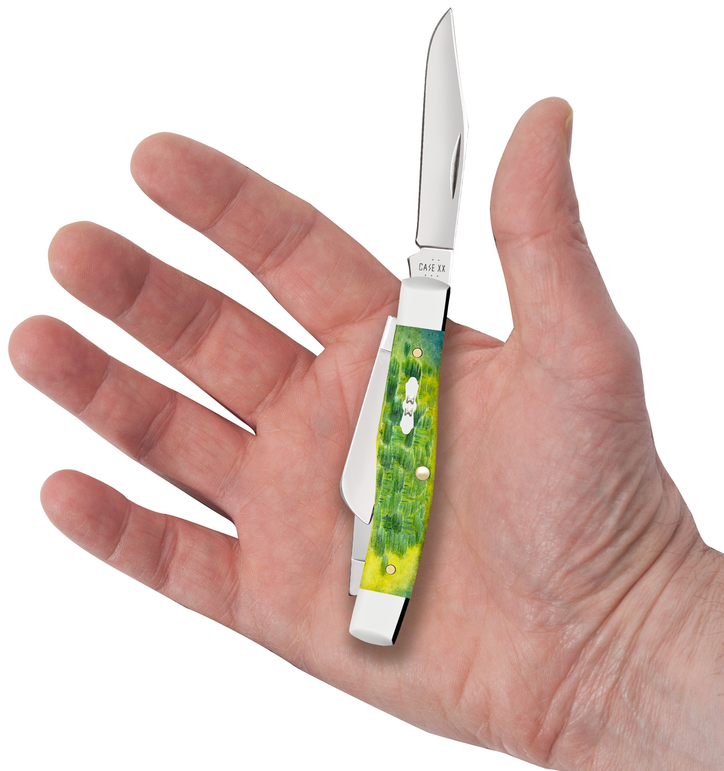Case Peach Seed Jig Green Apple Bone Medium Stockman Pocket Knife