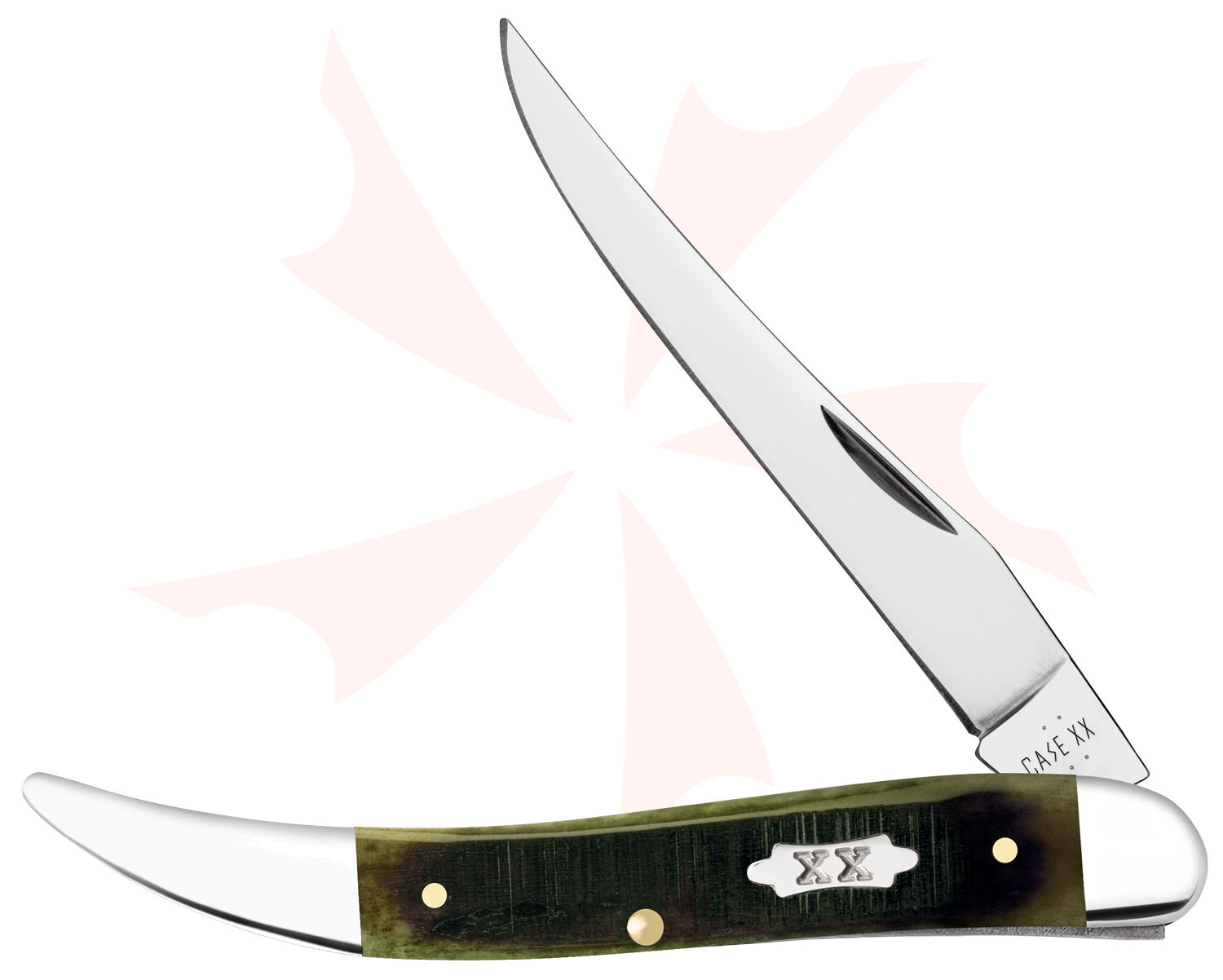 Case Sawcut Jigged Olive Green Bone Medium Texas Toothpick 4.25